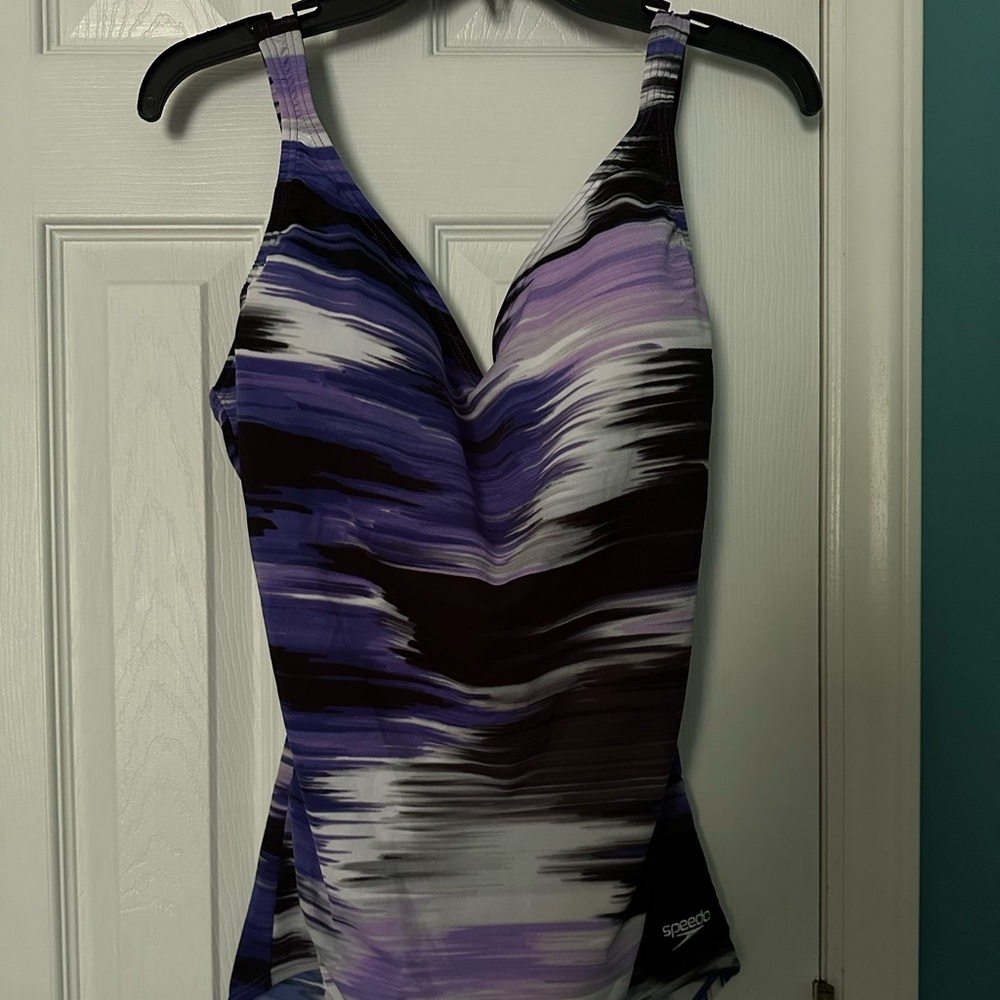 Speedo Purple and Black One Piece Swimwear with V-Neckline